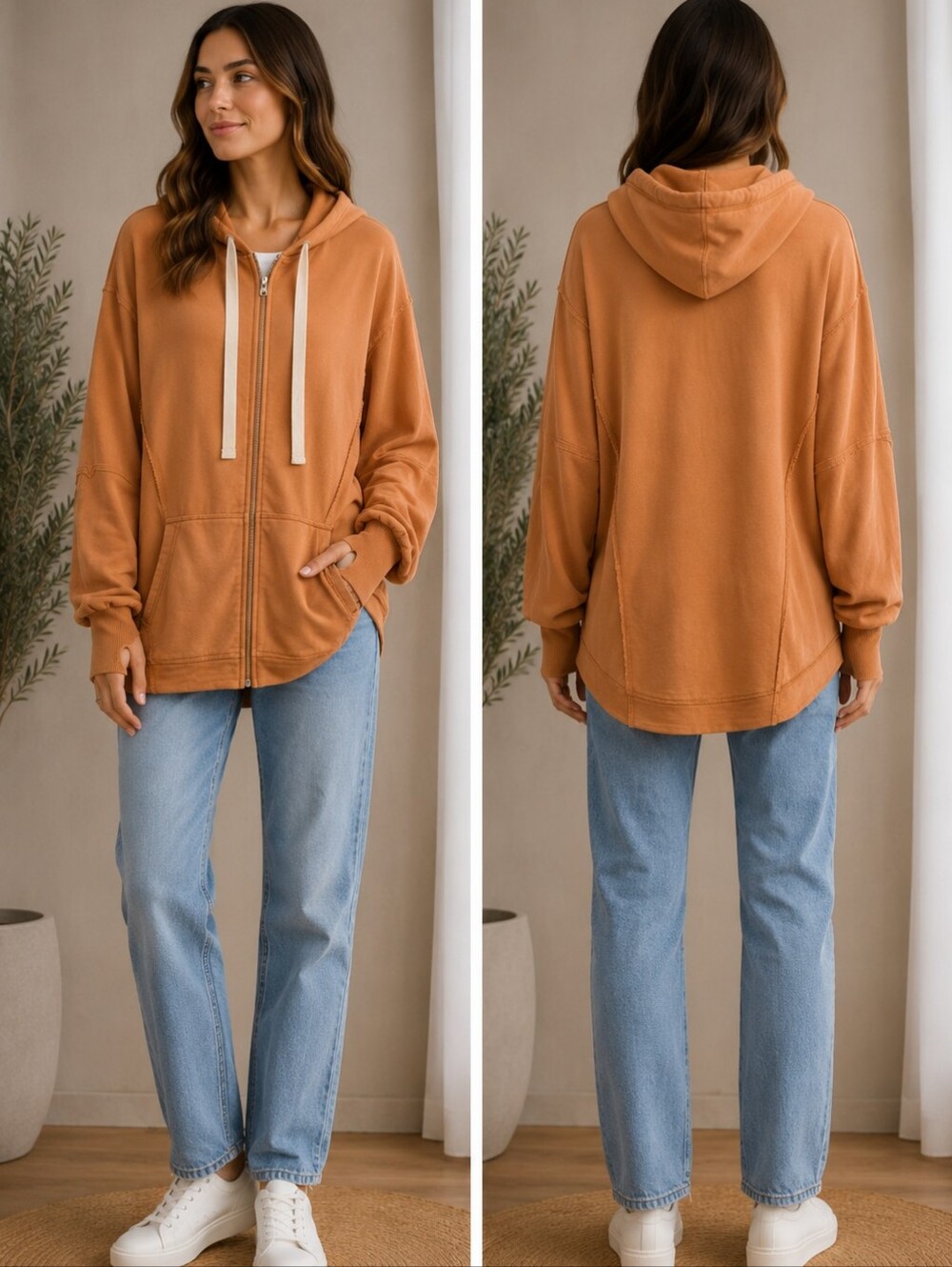 🧡 POL Orange Zip-Up Hoodie Oversized Dolman Batwing Sleeve NWOT
